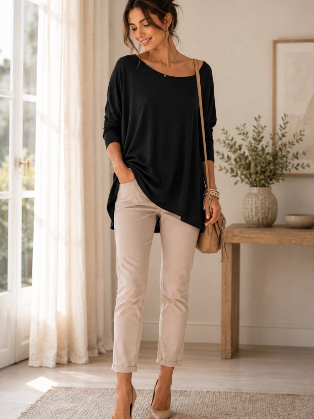 Vince Black 100% Silk Front Long Sleeve Pullover Blouse Top